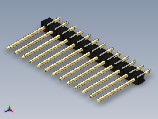 彩色公头100mil（2.54mm）系列-DS1021_black_1x13p_100mil_Type5_rev1.0正等轴测缩略图