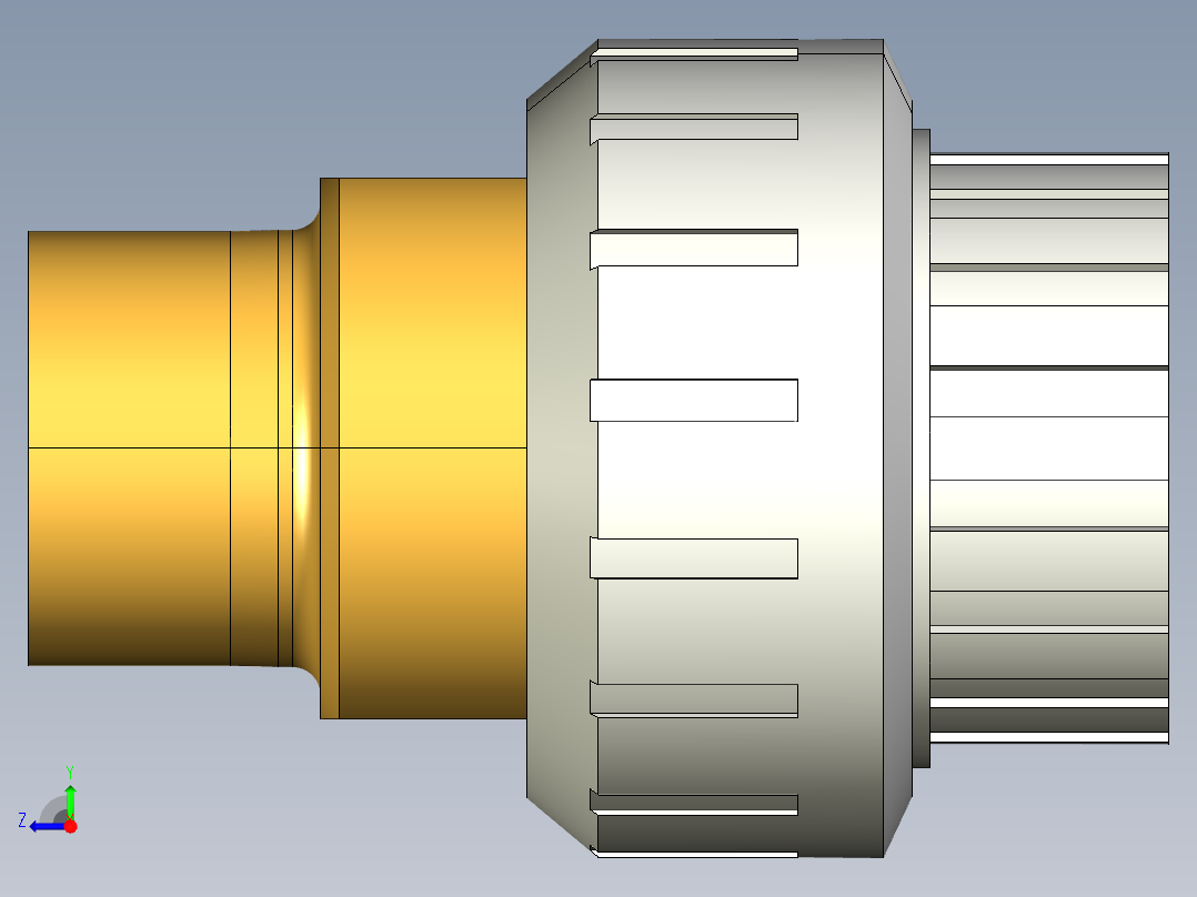 7BIROC 适配器会在PVC-U 黄铜溶剂焊接插座D和BSP螺纹铜管公端R O型圈橡胶右视图