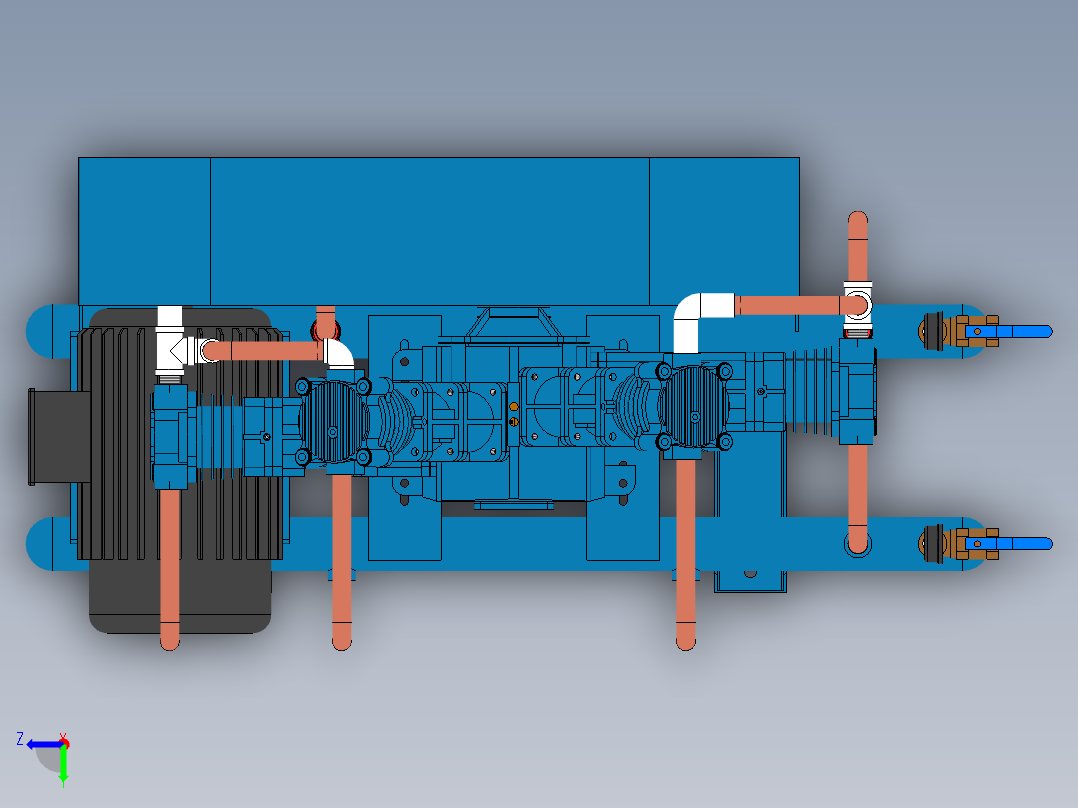 四列双压力控制往复式空压机俯视图