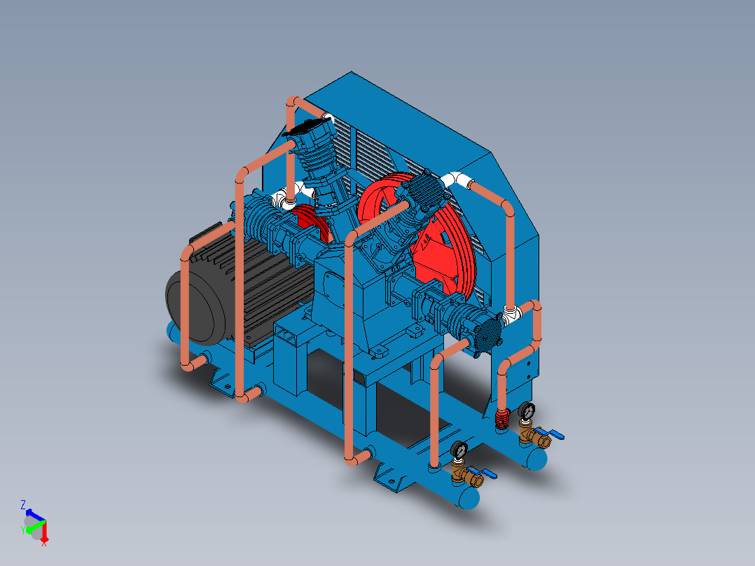 四列双压力控制往复式空压机正等轴测图