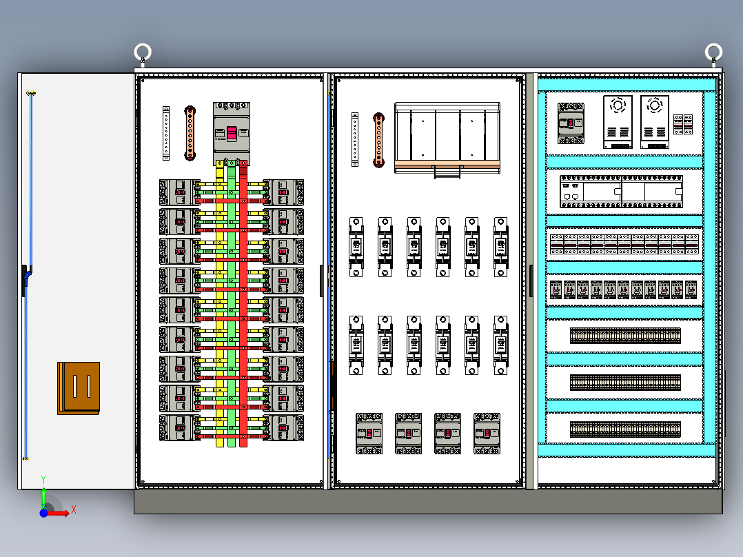 三柜组装630A竖装刀开关plc控制柜 55890前视图