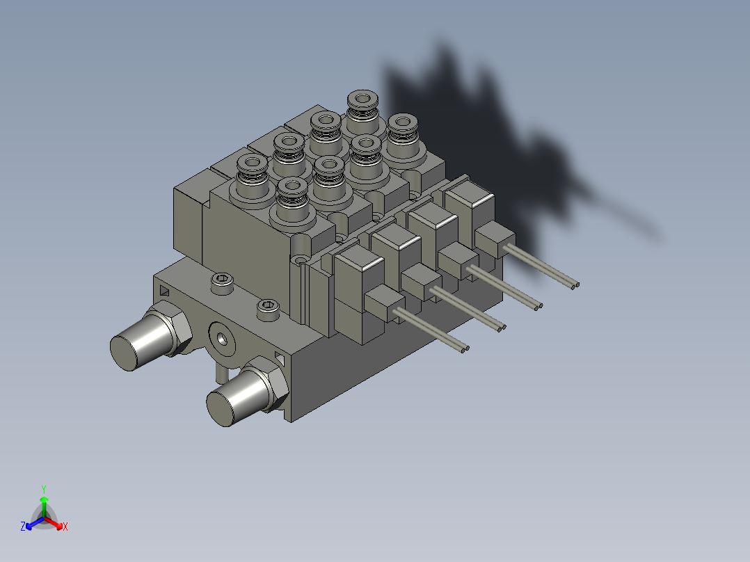 4位电磁阀组件正等轴测图
