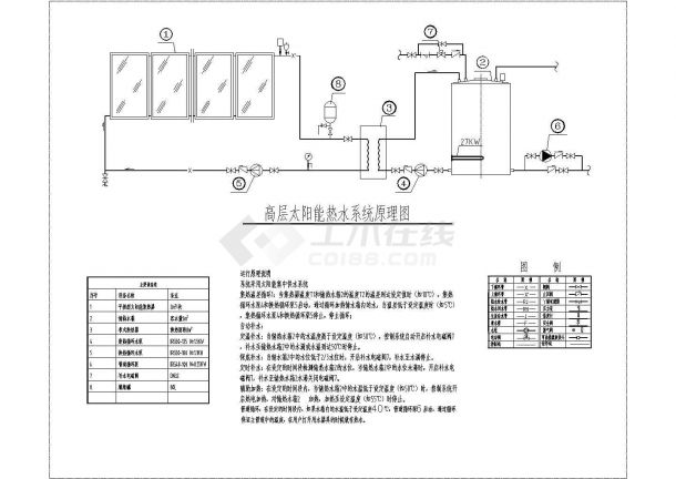 某高层太阳能集中供热水系统图及平面布置图CAD图纸