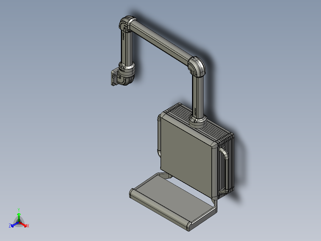 悬臂控制操控箱键盘支架-D2-垂直墙座-转角-转交-箱体链接器-250-500-300正等轴测图