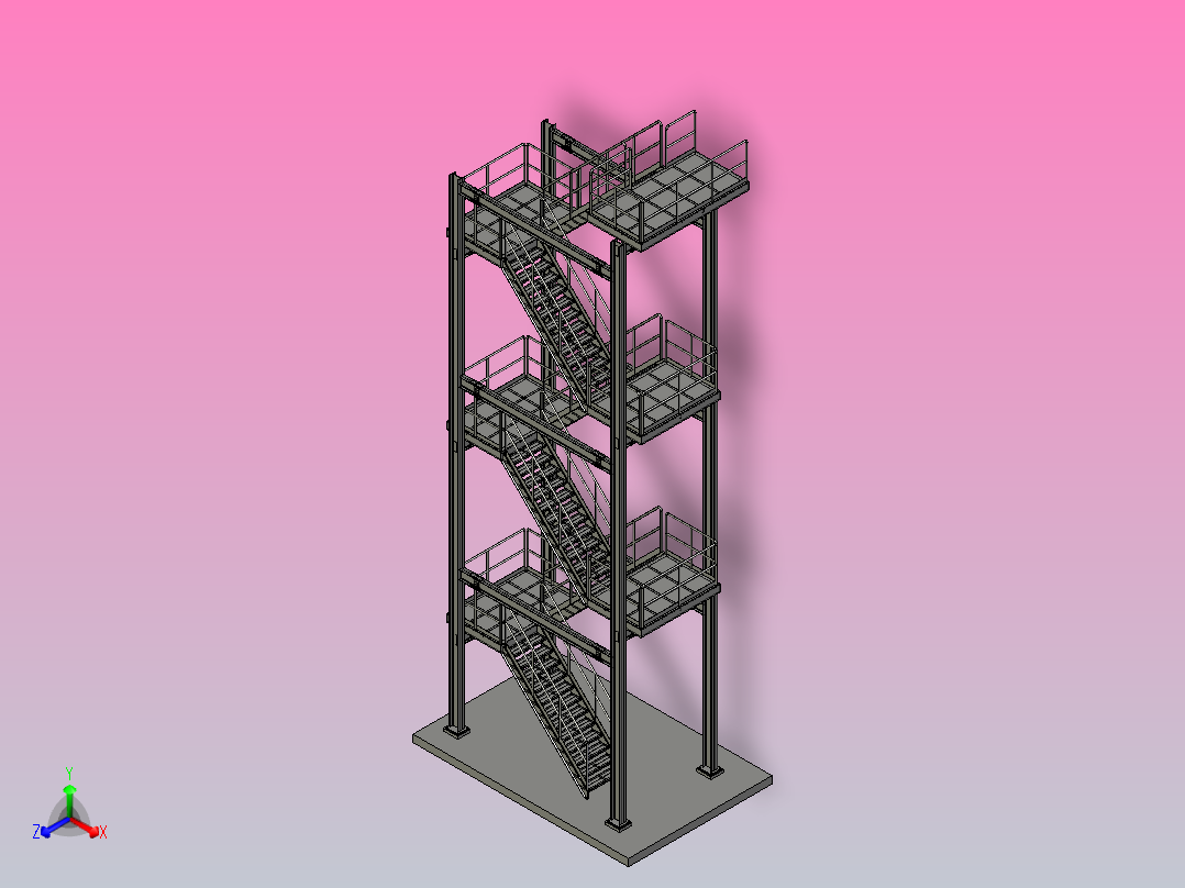 消防逃生楼梯正等轴测图