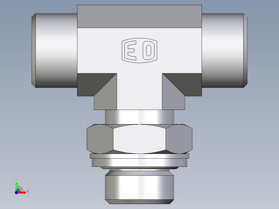 卡套式工业通用硬管接头EO_Adjustable_locknut_branch_tee_TEE12LROMDCF前视图