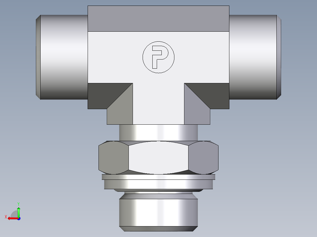 卡套式工业通用硬管接头EO_Adjustable_locknut_branch_tee_TEE12LROMDCF后视图