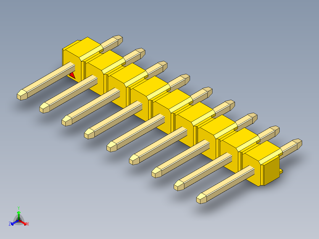 彩色公头100mil（2.54mm）系列-DS1021_yellow_1x09p_100mil_Type1_rev1.0主视图