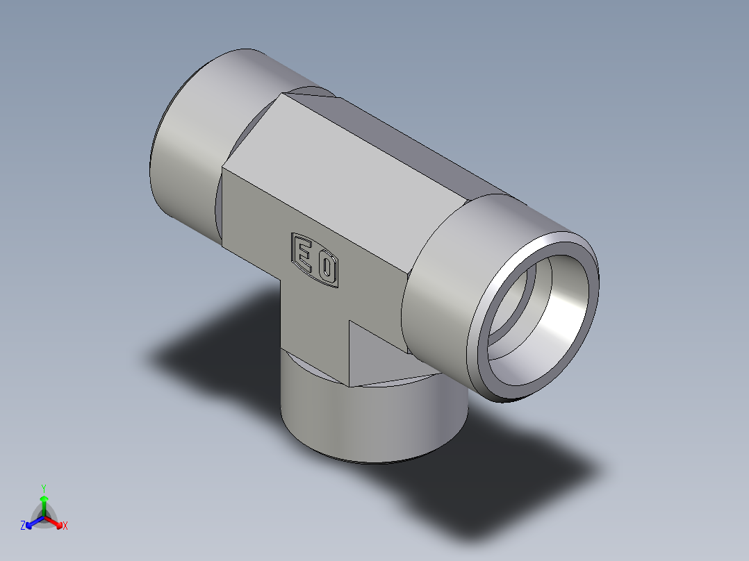 卡套式工业通用硬管接头EO_Union_tee_T20SCFX正等轴测图