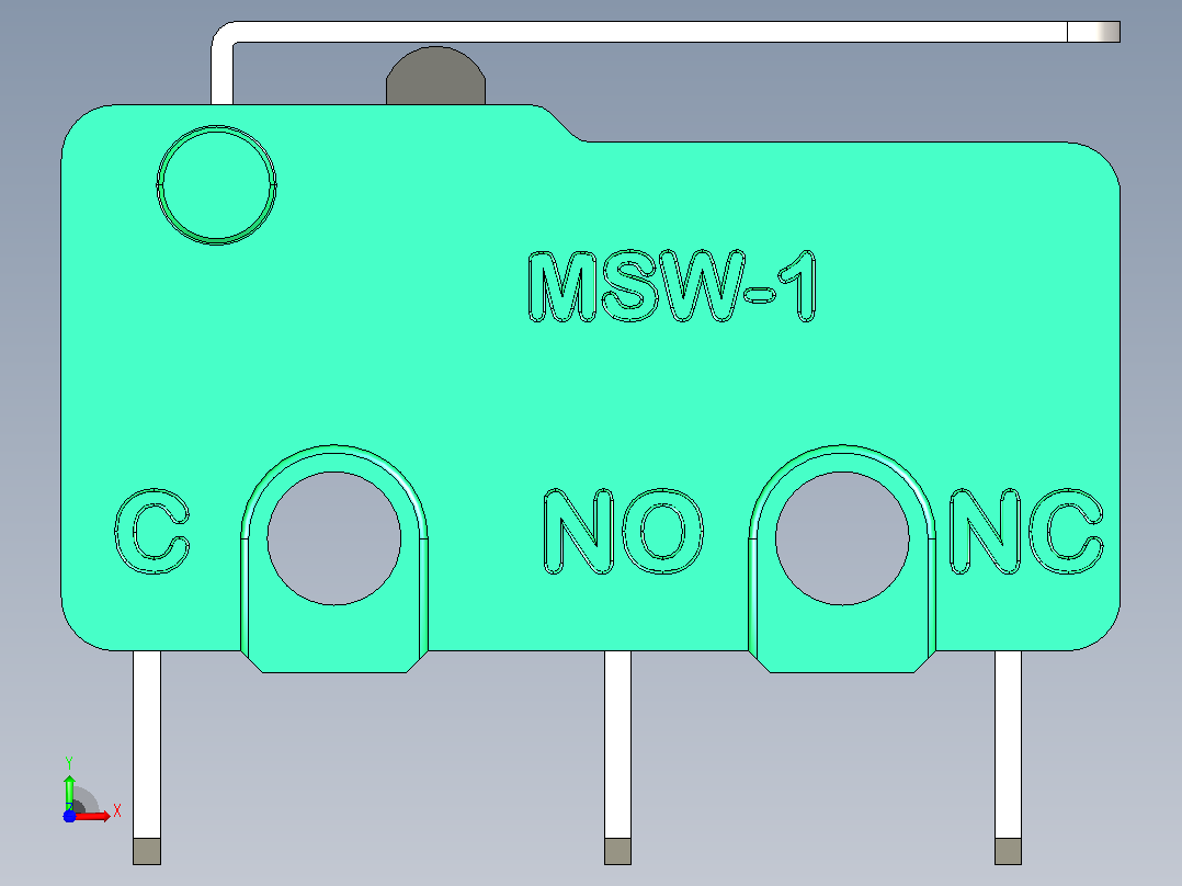 MSW-12 微动开关的 3D 模型前视图
