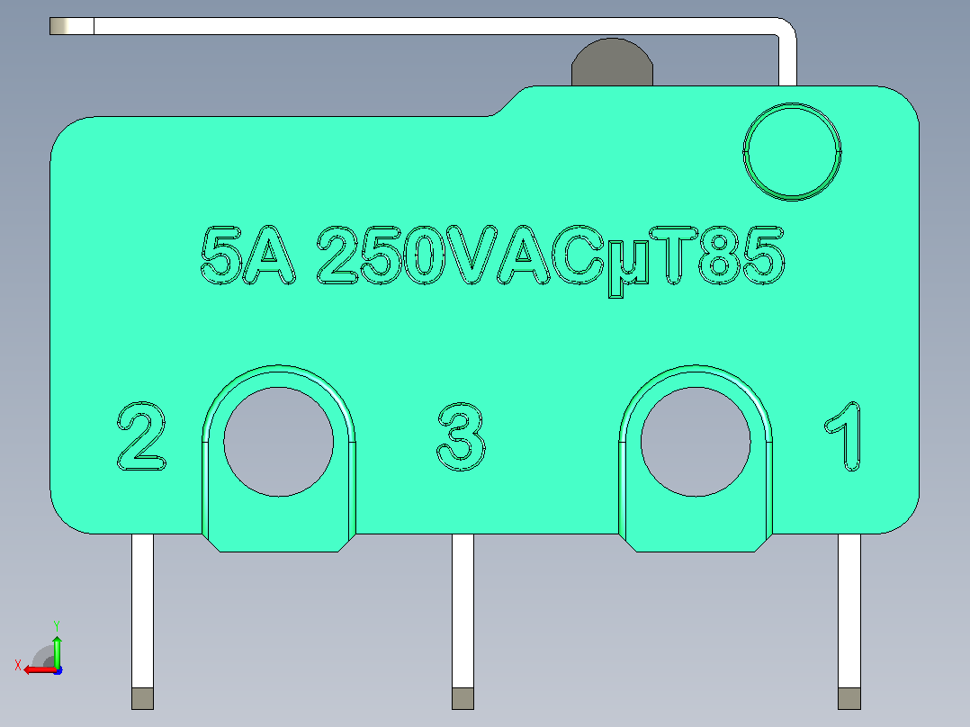 MSW-12 微动开关的 3D 模型后视图