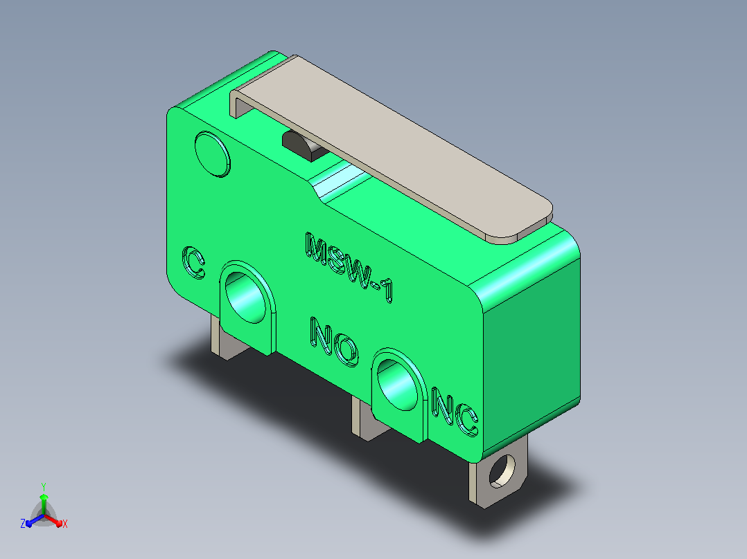 MSW-12 微动开关的 3D 模型正等轴测图