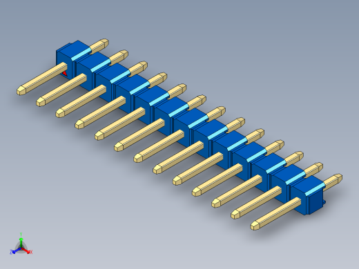 彩色公头100mil（2.54mm）系列-DS1021_blue_1x13p_100mil_Type1_rev1.0正等轴测缩略图