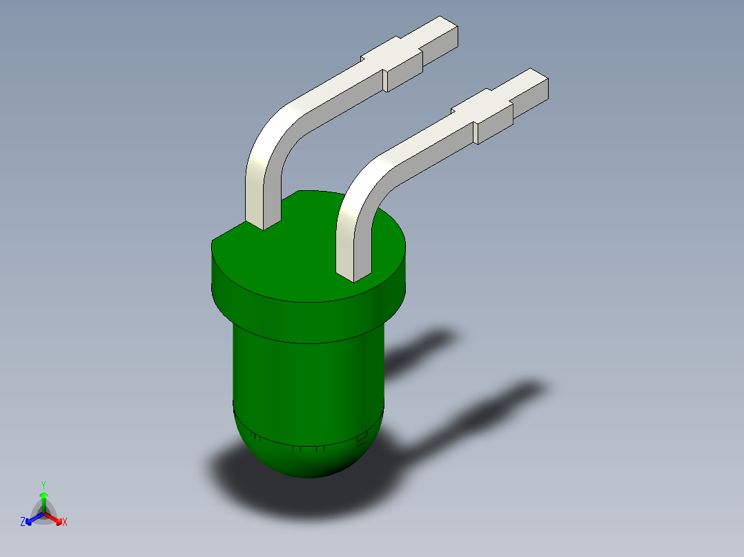 LED的3毫米通孔直角PCB。型号版本1和2的区别在于阳极和阴极的位置正等轴测图