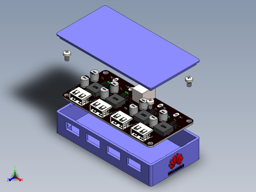 华为4接口USB充电盒子正等轴测缩略图