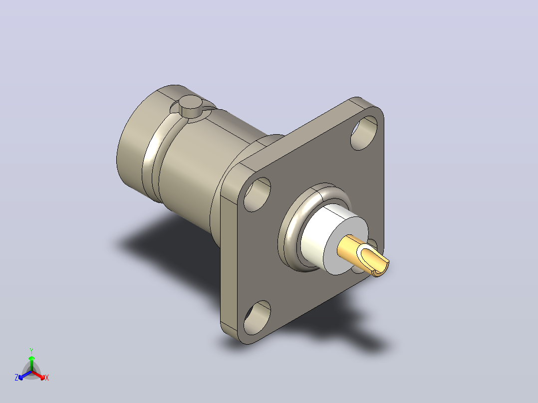 4 GHz BNC同轴17.5毫米4孔法兰连接器正等轴测图