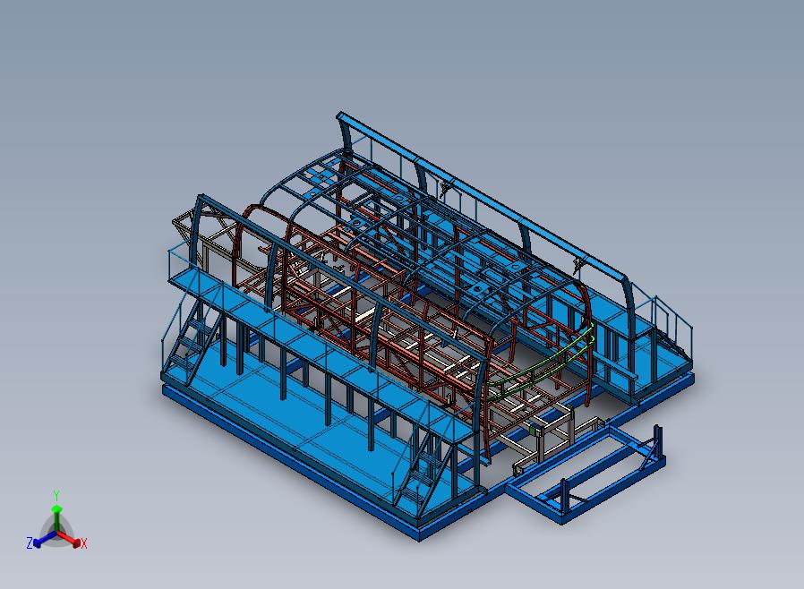 A14-骨架液压合装台加6米公路车骨架正等轴测图