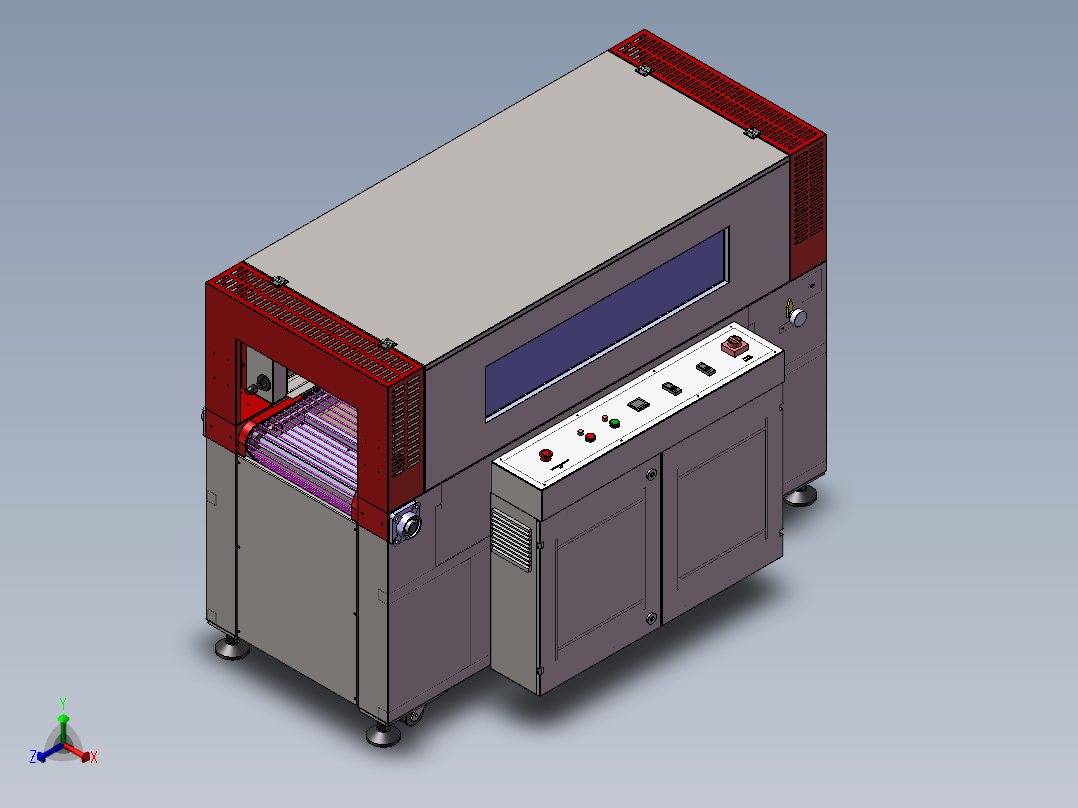 热收缩机3d图纸包装机封箱机自动化包装机3d图纸 热收缩炉3d模型正等轴测图