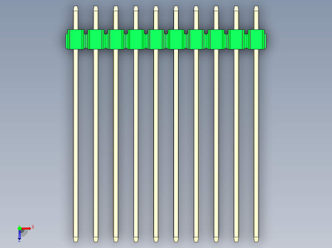 彩色公头100mil（2.54mm）系列-DS1021_green_1x10p_100mil_Type43_rev1.0俯视图