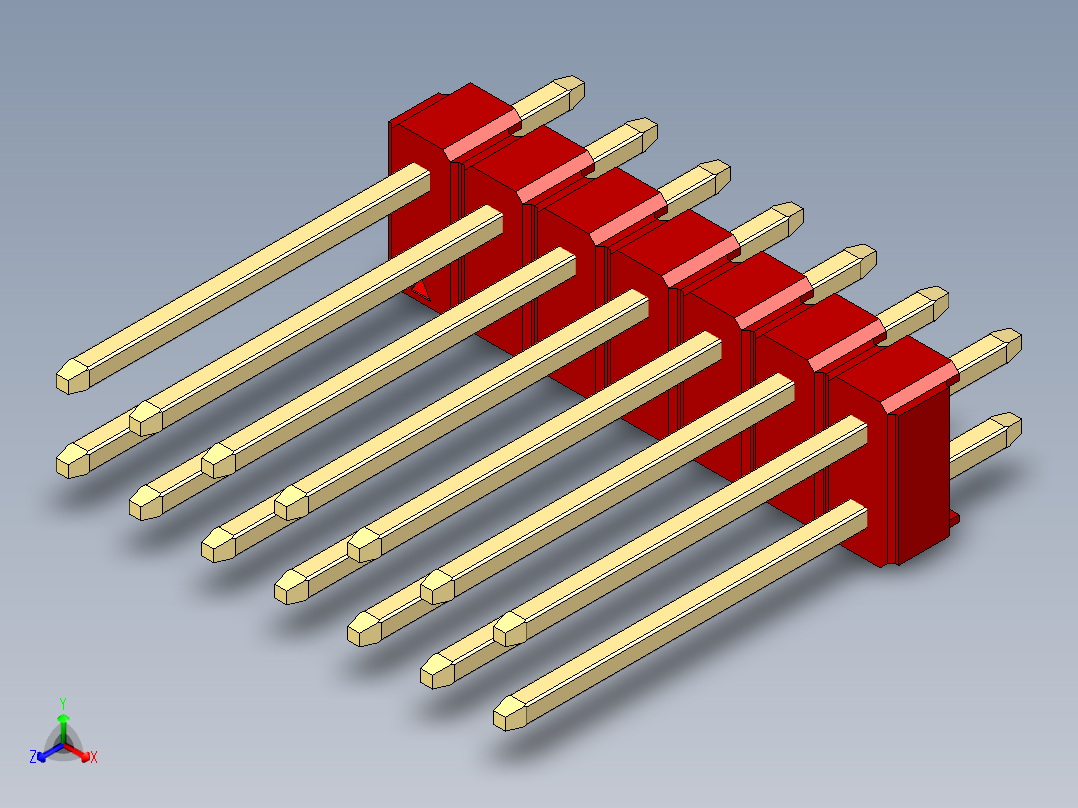 彩色公头100mil（2.54mm）系列-DS1021_red_2x07p_100mil_Type5_rev1.0主视图