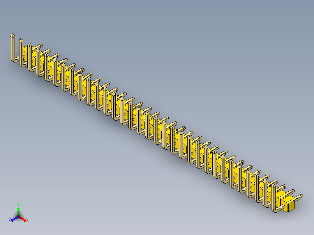 彩色公排针 100mil 2.54mm 系列-DS1022_yellow_32p_100mil_TypeU_rev1.0正等轴测图
