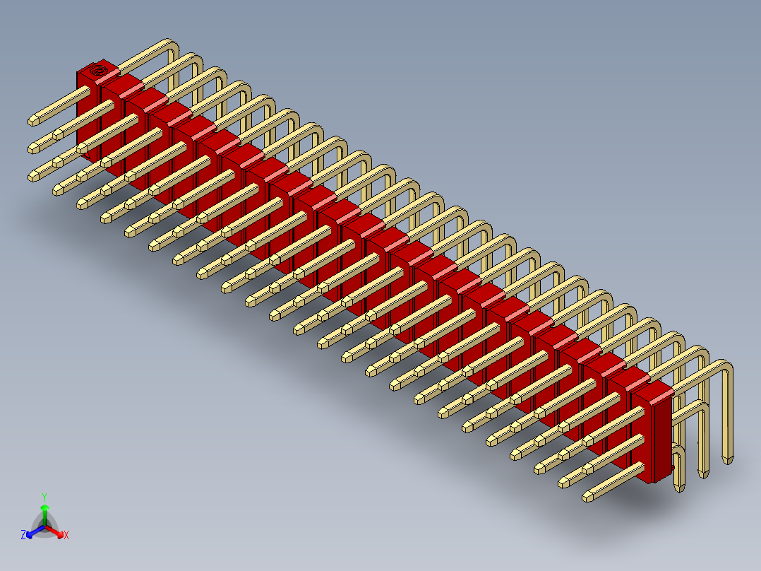 彩色公排针 100mil 2.54mm 系列-DS1022_red_3x24p_100mil_TypeD_rev1.0主视图