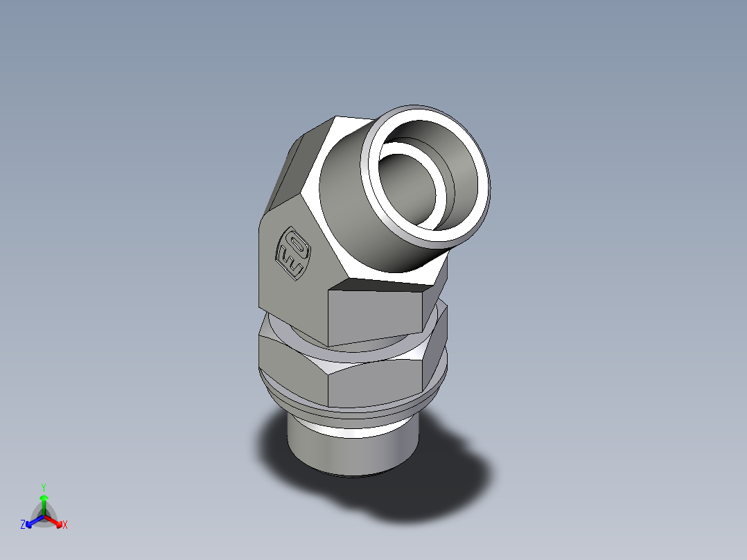 卡套式工业通用硬管接头EO_Adjustable_locknut_45_deg_elbow_VEE16SROMDCF正等轴测图