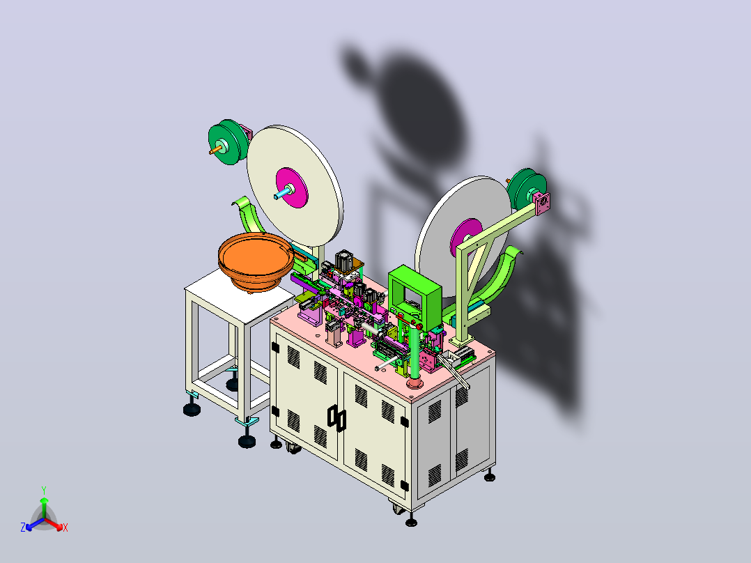 一款USB高速自动插PIN组装机3D图纸主视图