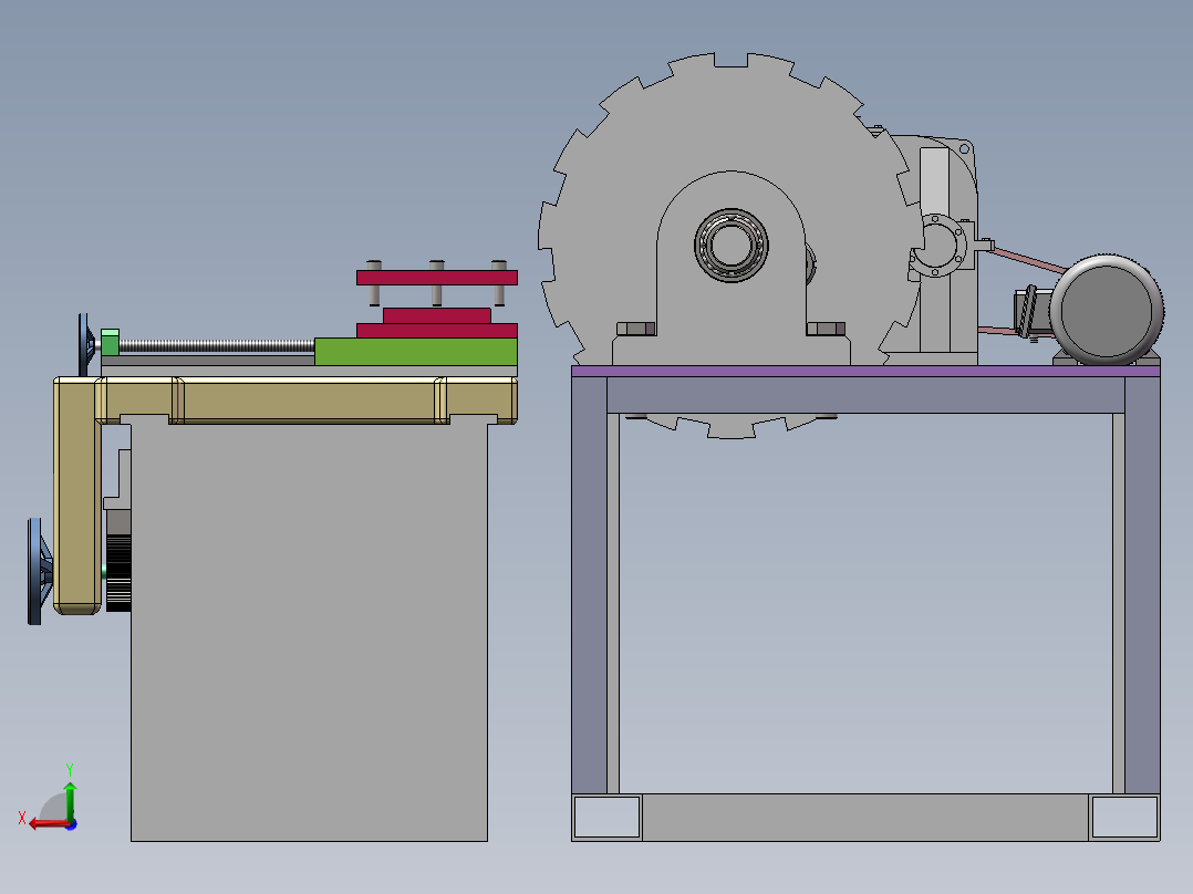 Q512-长齿条加工专用车床设计【三维SolidWorks】后视图