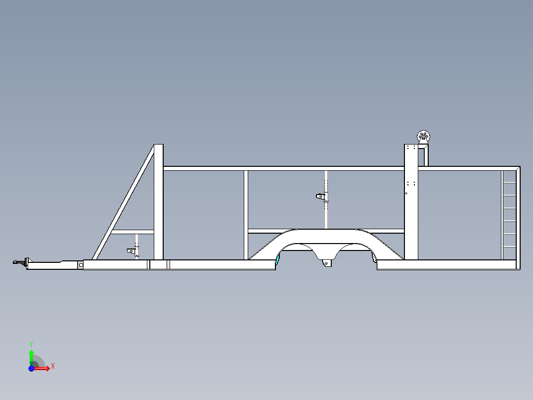 中置轴轿运车后挂框架总成前视图