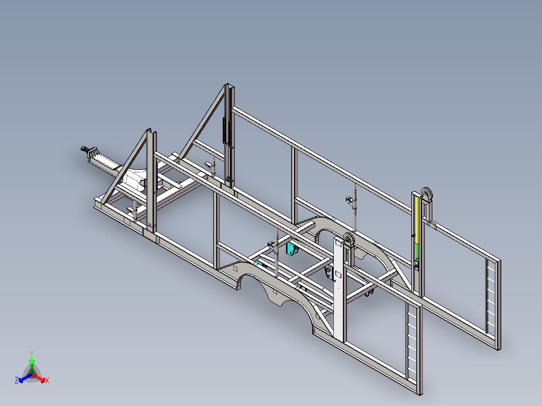 中置轴轿运车后挂框架总成正等轴测图