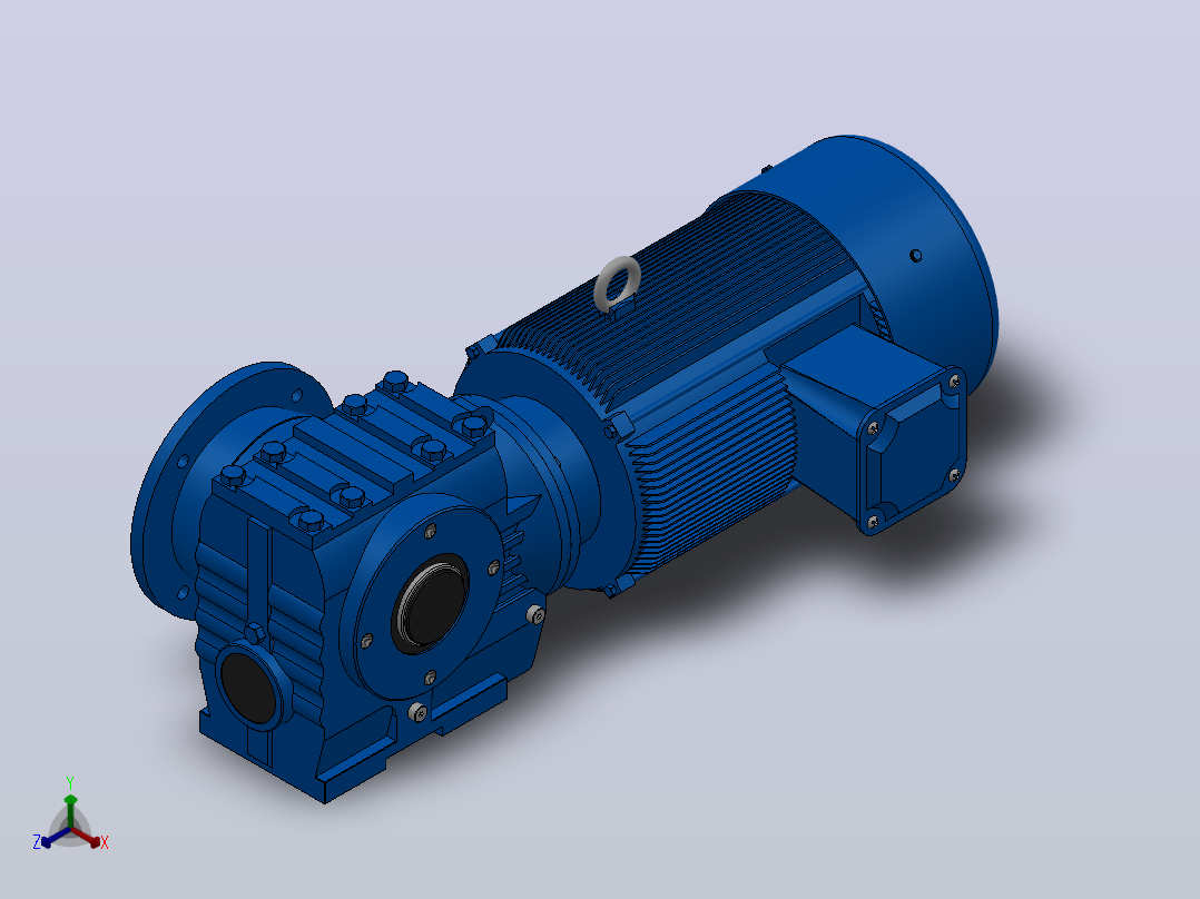 SAF67法兰空心轴安装斜齿-蜗轮蜗杆减速机SAF67-YV3-4P-19.8-M1-0°-B正等轴测图