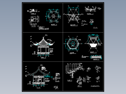 2套钢筋混凝土六角亭cad详细设计施工图