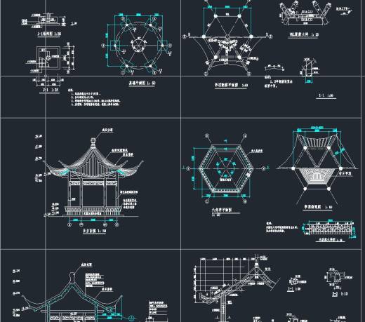2套钢筋混凝土六角亭cad详细设计施工图缩略图