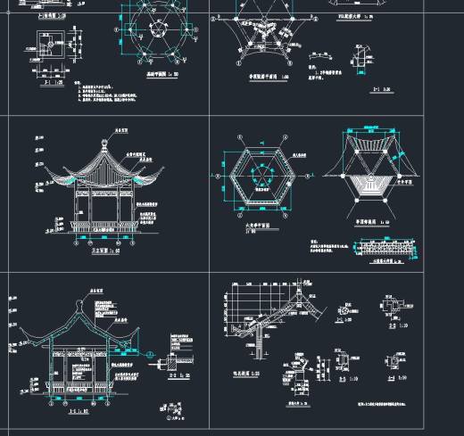 2套钢筋混凝土六角亭cad详细设计施工图缩略图