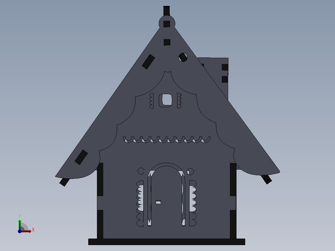 小木屋拼装模型3D图纸 Solidworks2018 附多种格式前视图