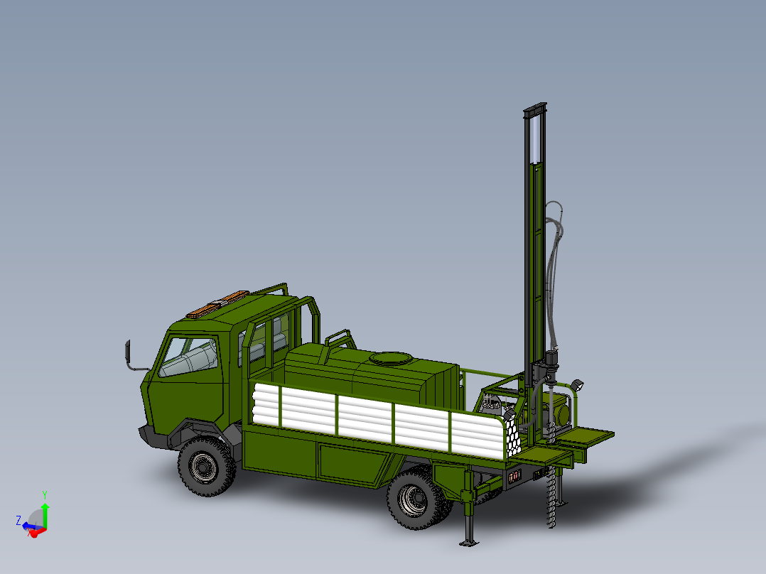 中型钻机卡车简易模型3D图纸 Solidworks设计