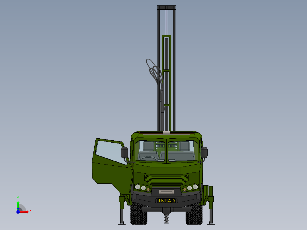 中型钻机卡车简易模型3D图纸 Solidworks设计前视图