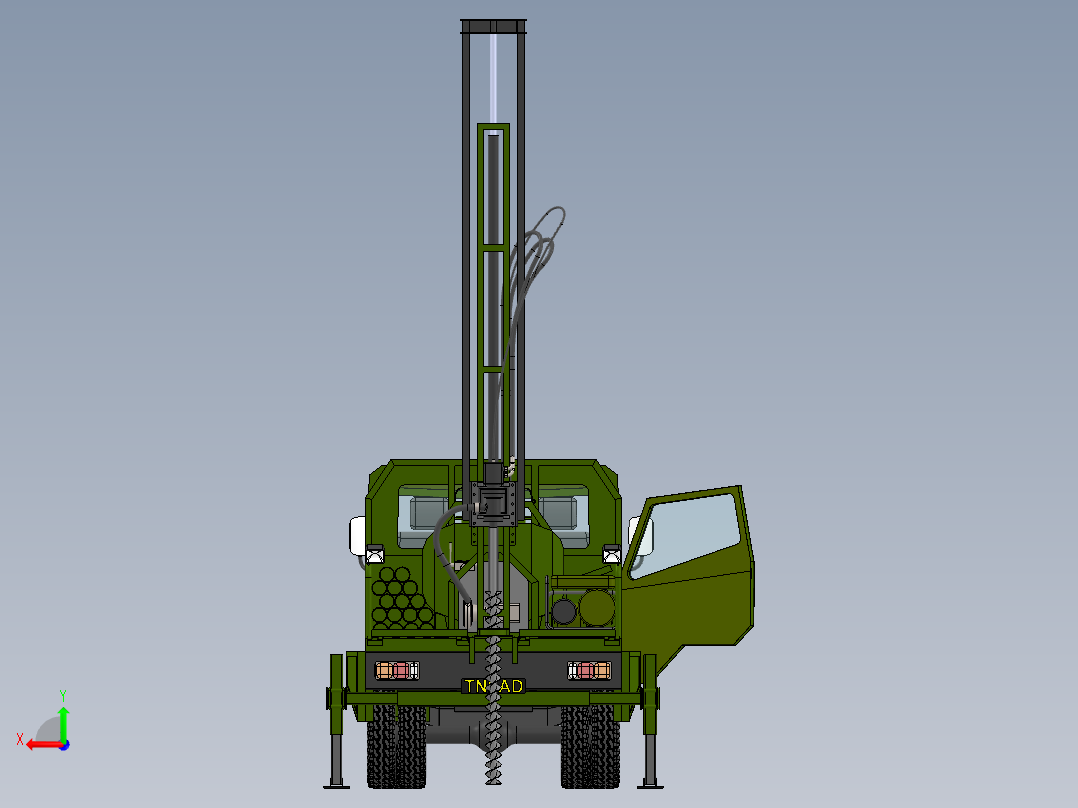 中型钻机卡车简易模型3D图纸 Solidworks设计后视图