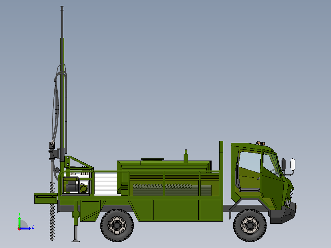 中型钻机卡车简易模型3D图纸 Solidworks设计左视图