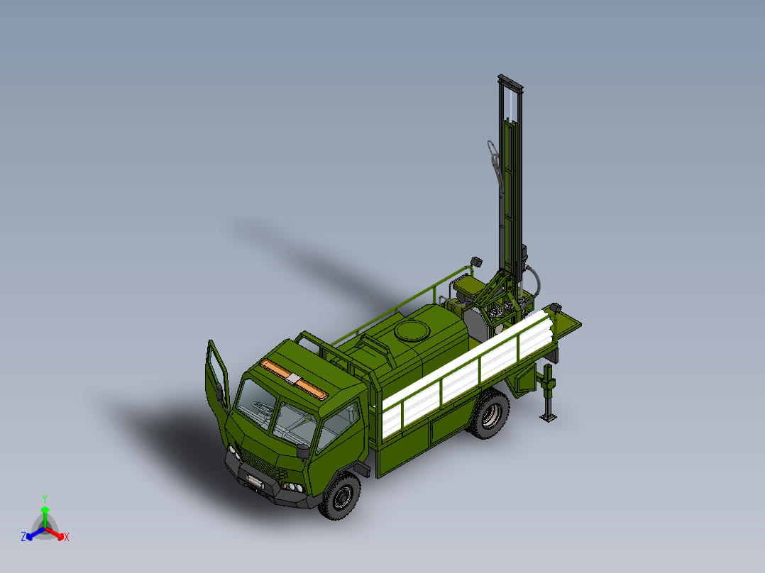 中型钻机卡车简易模型3D图纸 Solidworks设计正等轴测图