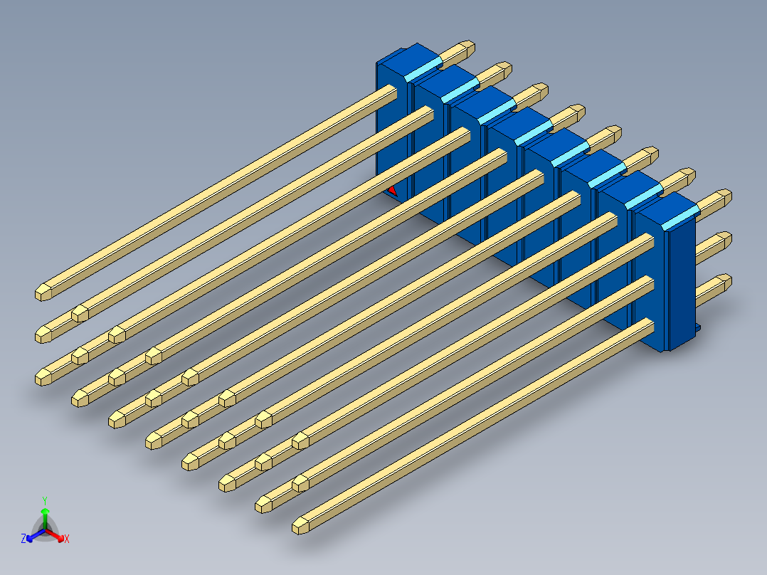 彩色公头100mil（2.54mm）系列-DS1021_blue_3x08p_100mil_Type43_rev1.0正等轴测图