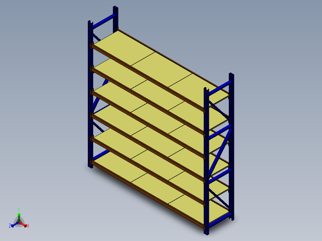 货架、五层轻型货架正等轴测图