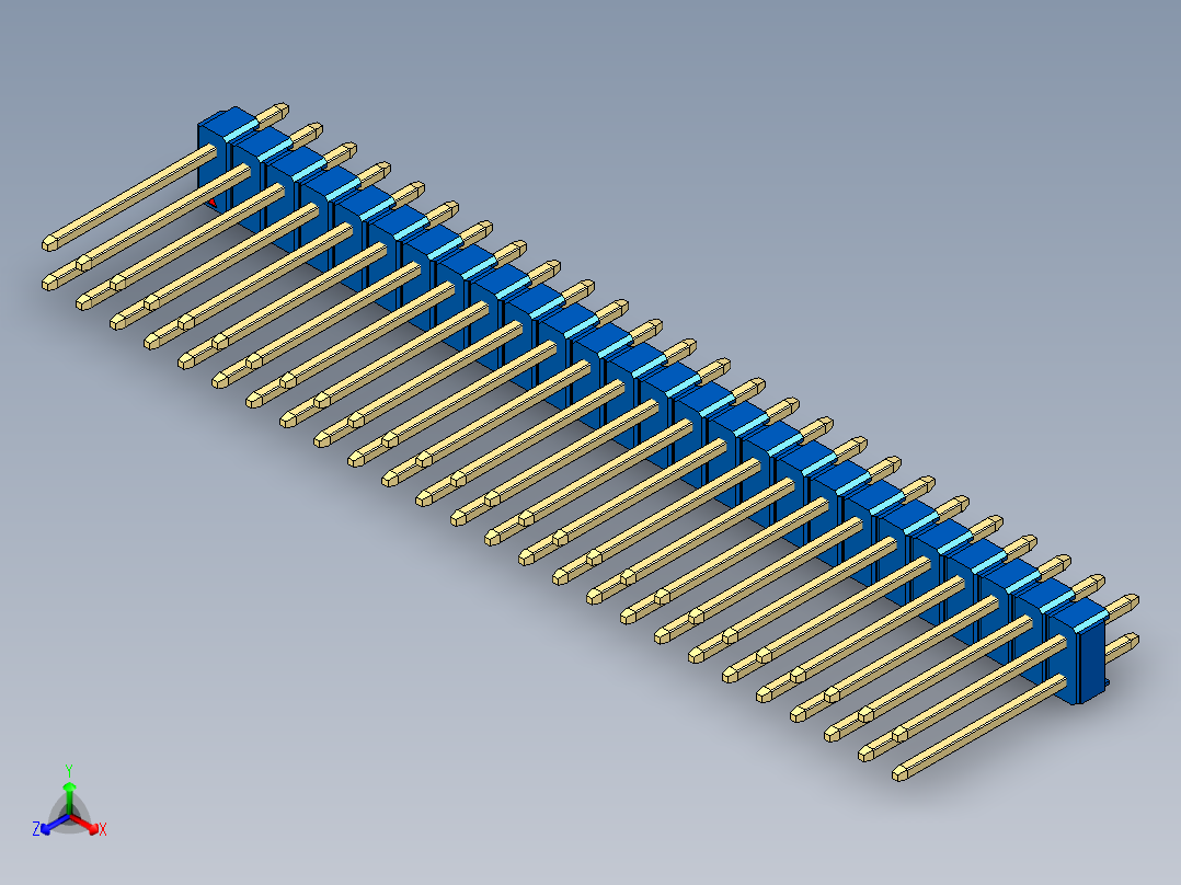 彩色公头100mil（2.54mm）系列-DS1021_blue_2x26p_100mil_Type5_rev1.0正等轴测图