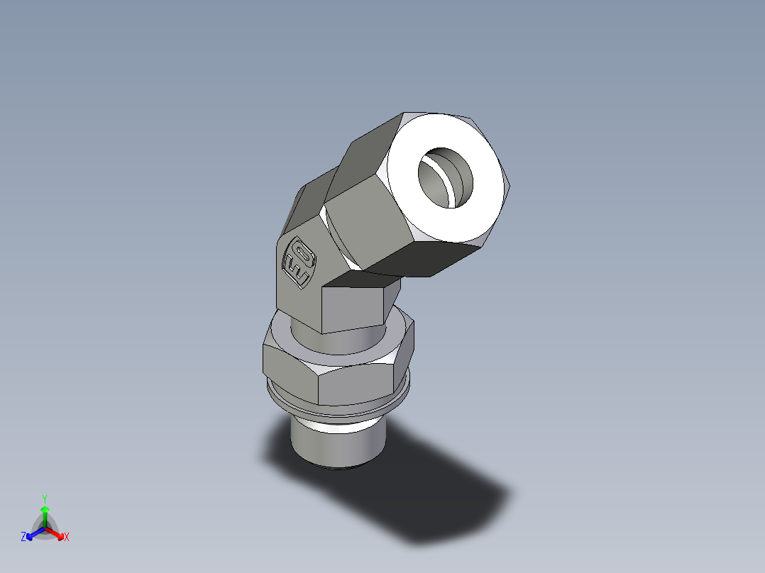 卡套式工业通用硬管接头EO_Adjustable_locknut_45_deg_elbow_VEE08LMORCF正等轴测图