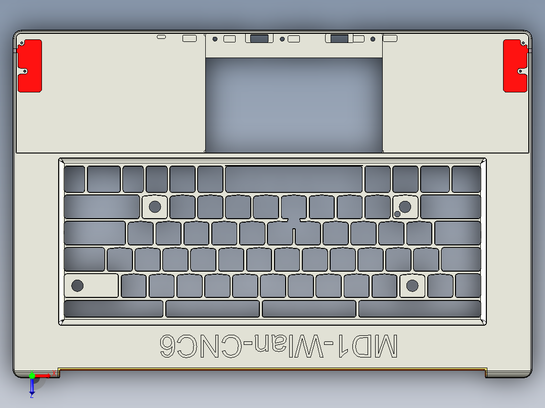 包胶金属电脑外壳铣HINGE侧孔程序模型俯视图