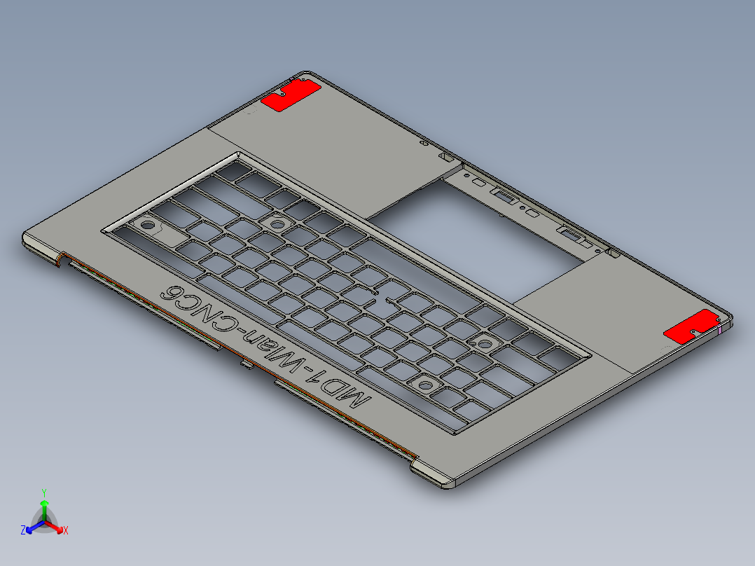 包胶金属电脑外壳铣HINGE侧孔程序模型正等轴测图
