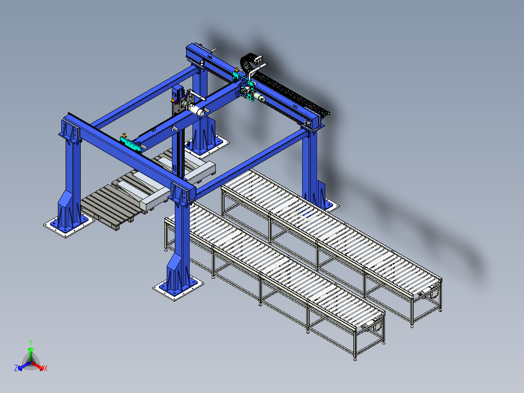 三轴龙门桁架码垛方案设计正等轴测图