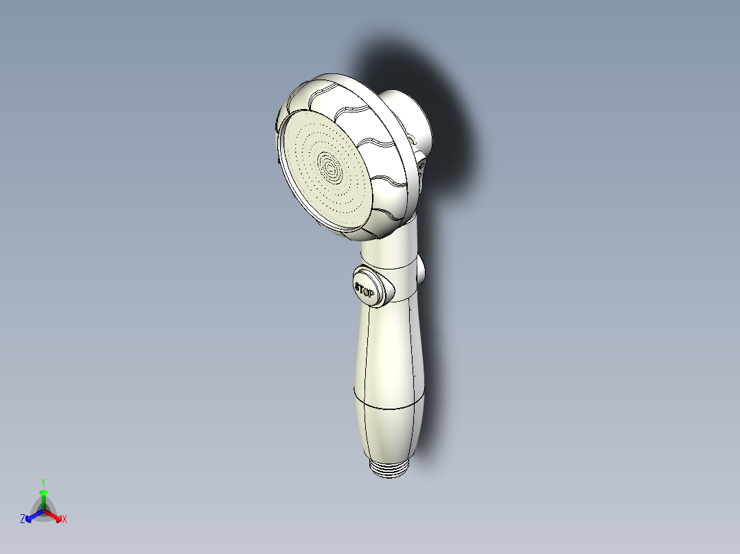 手持三挡增压可调流量360度旋转花洒正等轴测图