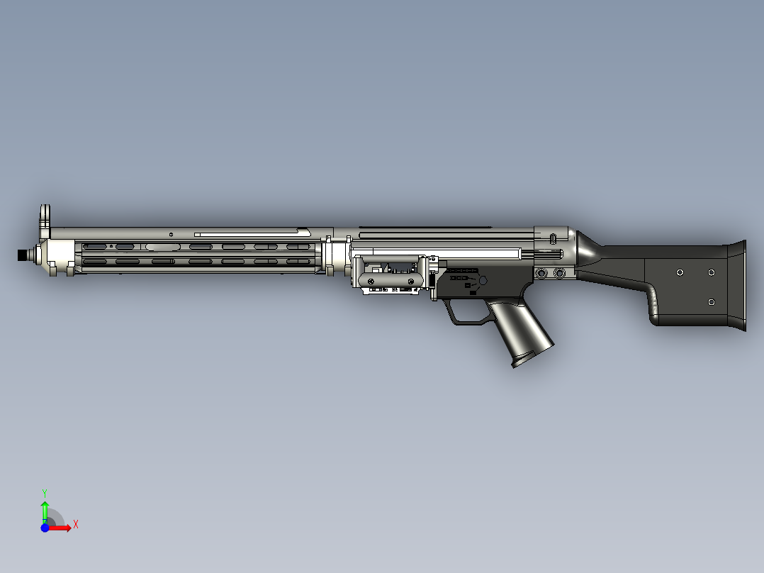 手枪左轮冲锋枪老式狙击步枪设计3D图纸hk21e-belt-fed-machine-gun-1 6 IGS前视图